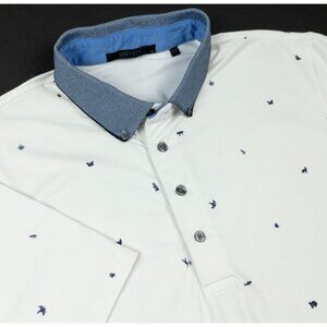 Greyson Spirit of Michigan Golf Polo Men's Large Wolf Print White Button-Down